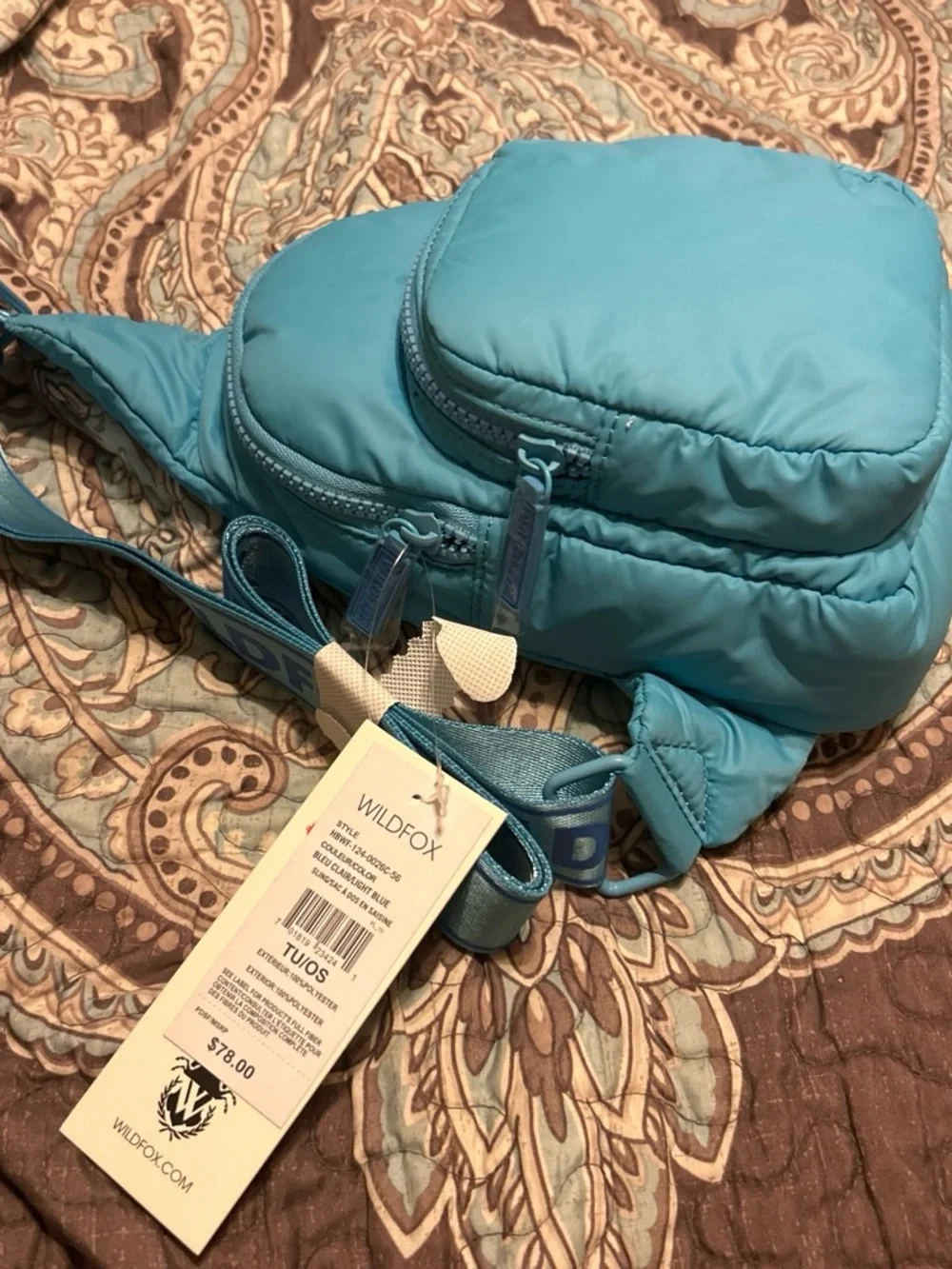 Wildfox Aqua Blue Puffer Crossbody Sling Bag
